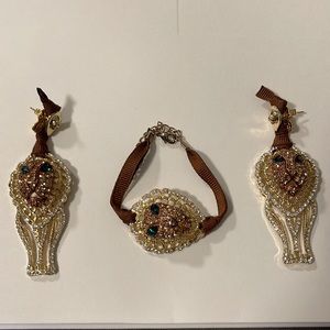 Luxury famous designer zoughaib Lion head crystal earrings set